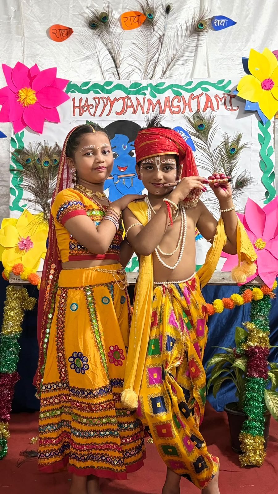 Radha and Krishna costumes at the Janmashtami celebration